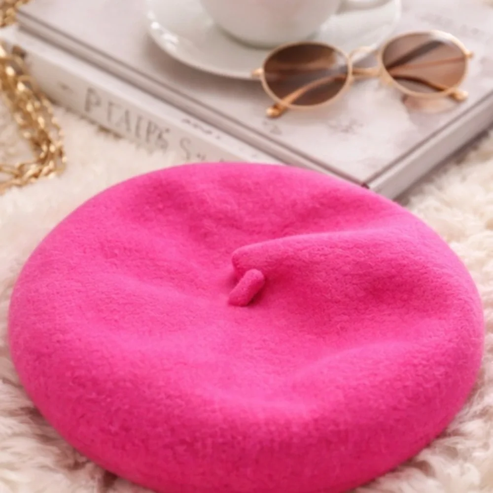 Parisian Style Hot Pink 100% Wool Beret | Classic French Hat